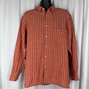 MARTIN GORDON 100% Linen Button Up Long Sleeve Shirt Sz L Vintage Plaid EUC